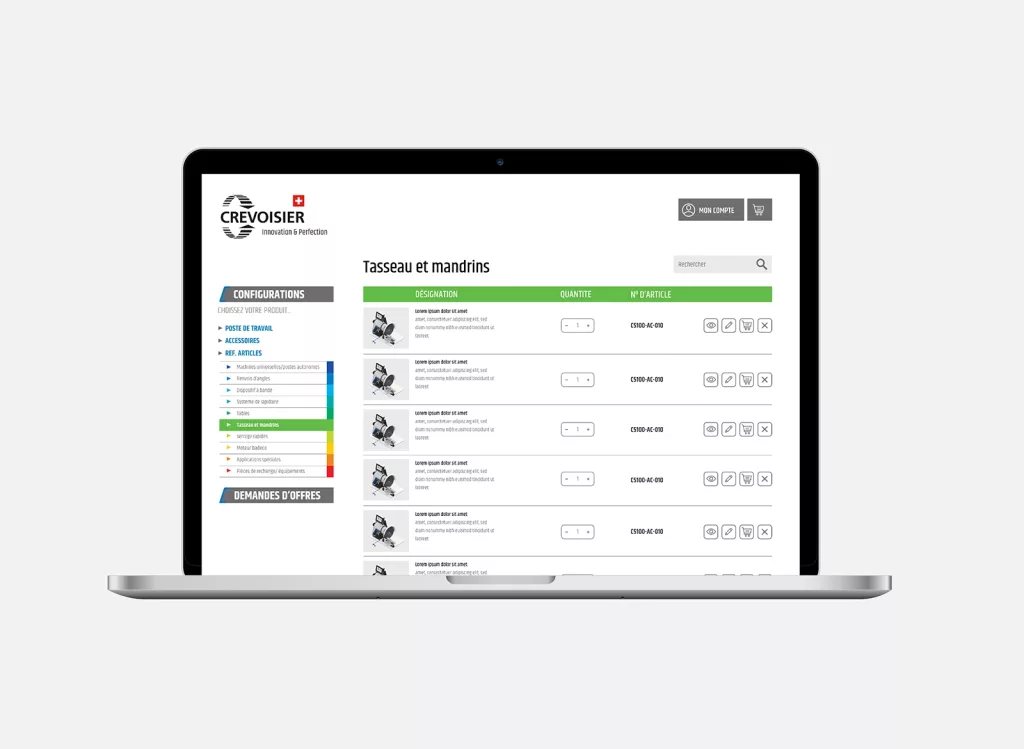 Site internet plateforme web business configurateur de machines et API réalisé par Ivimédia pour Crevoisier