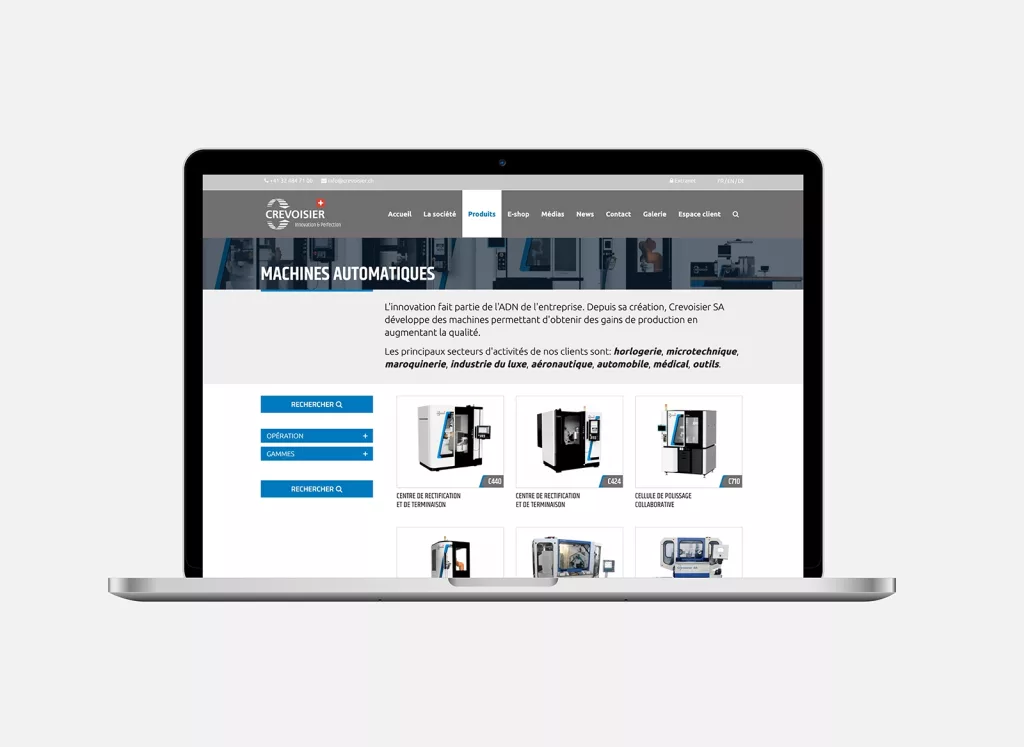 Conception de la plateforme Web Crevoisier par Ivimédia, site internet page machines automatiques