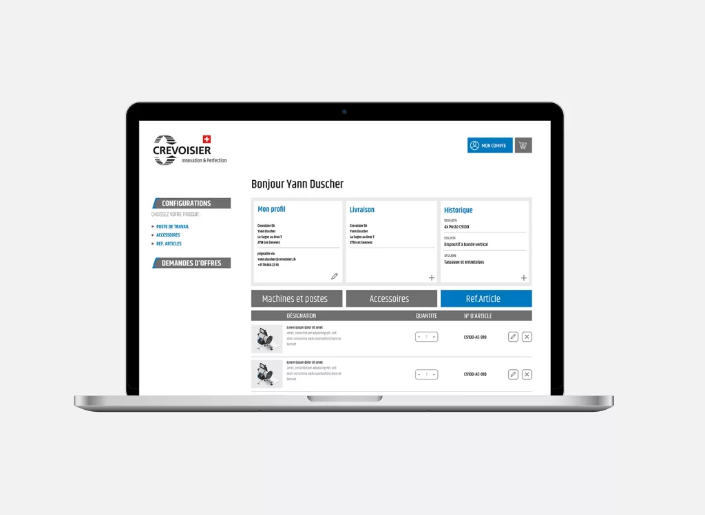 Site internet plateforme web business configurateur de machines et API réalisé par Ivimédia pour Crevoisier
