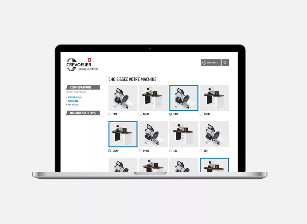 Site internet plateforme web business configurateur de machines et API réalisé par Ivimédia pour Crevoisier