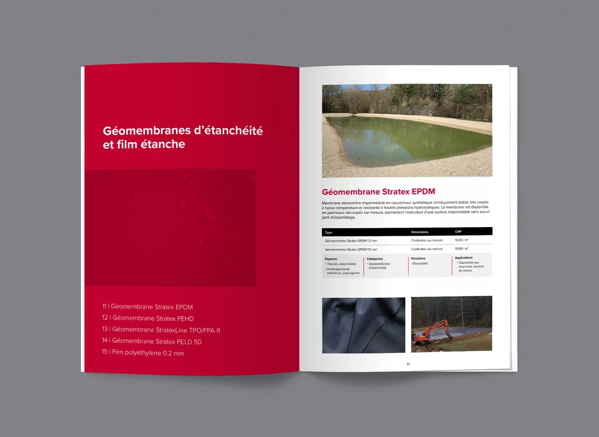 identité visuelle Stratex réalisée par Ivimédia - conception d'un catalogue produits