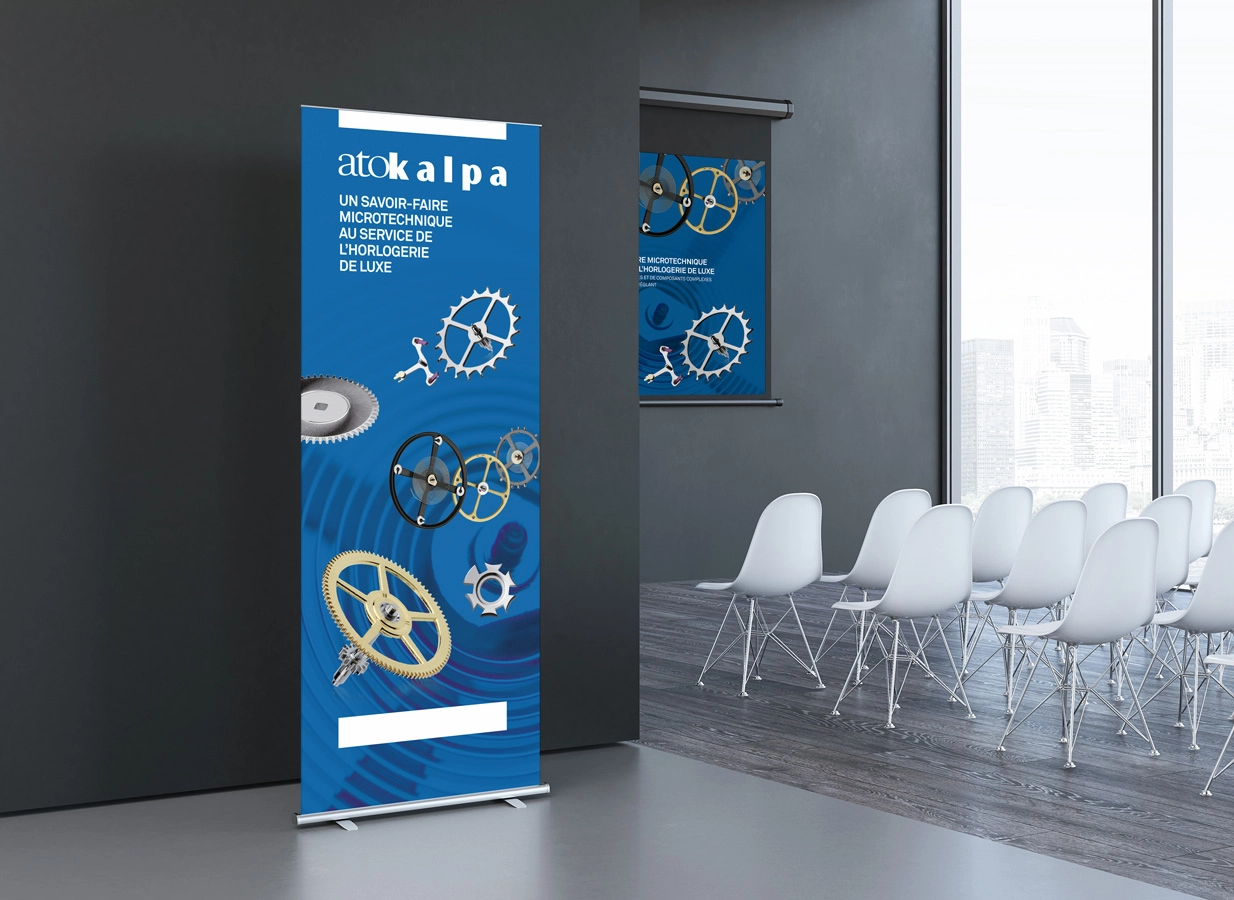 Identité visuelle Atokalpa conception roll-up créée par Ivimédia