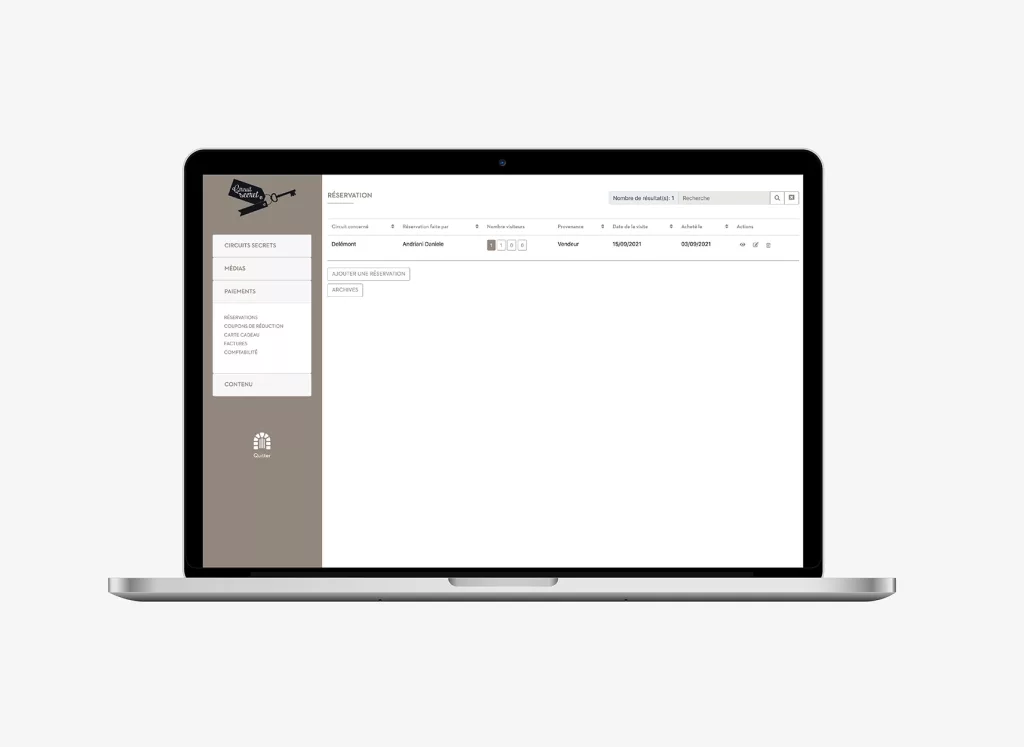 Conception de la plateforme Web Circuit Secret par Ivimédia - Backend réservations des circuits