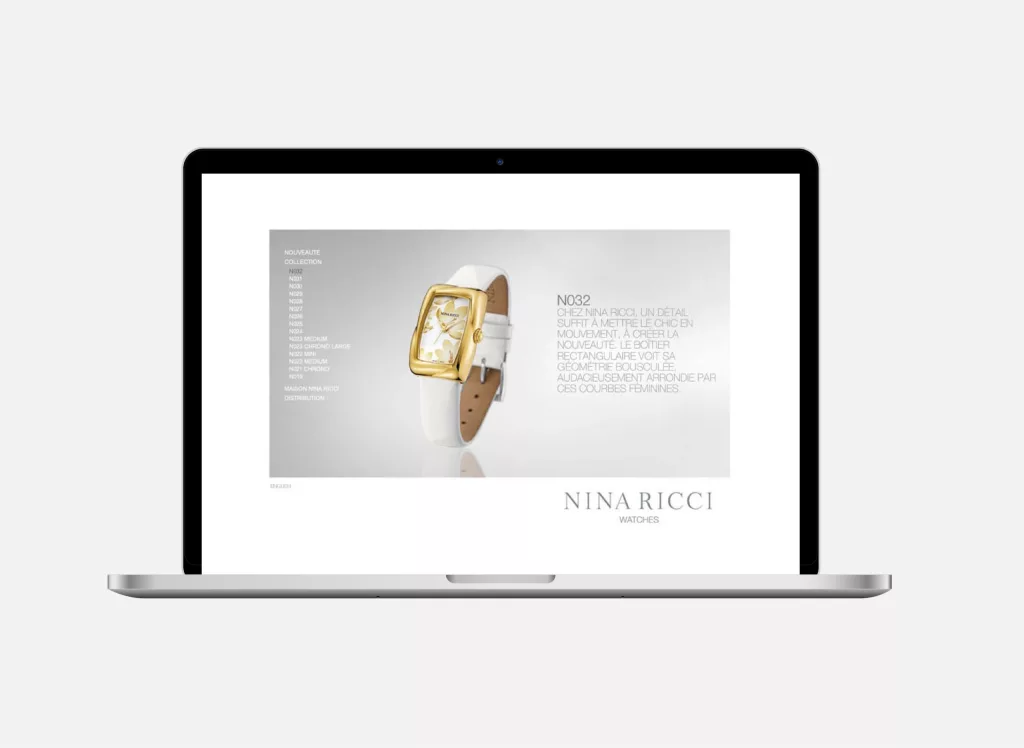 Site internet plateforme web réalisés par Ivimédia pour Nina Ricci Watches