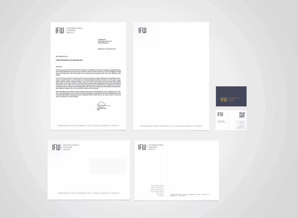 Identité visuelle IFW créée par Ivimédia, conception de la papeterie