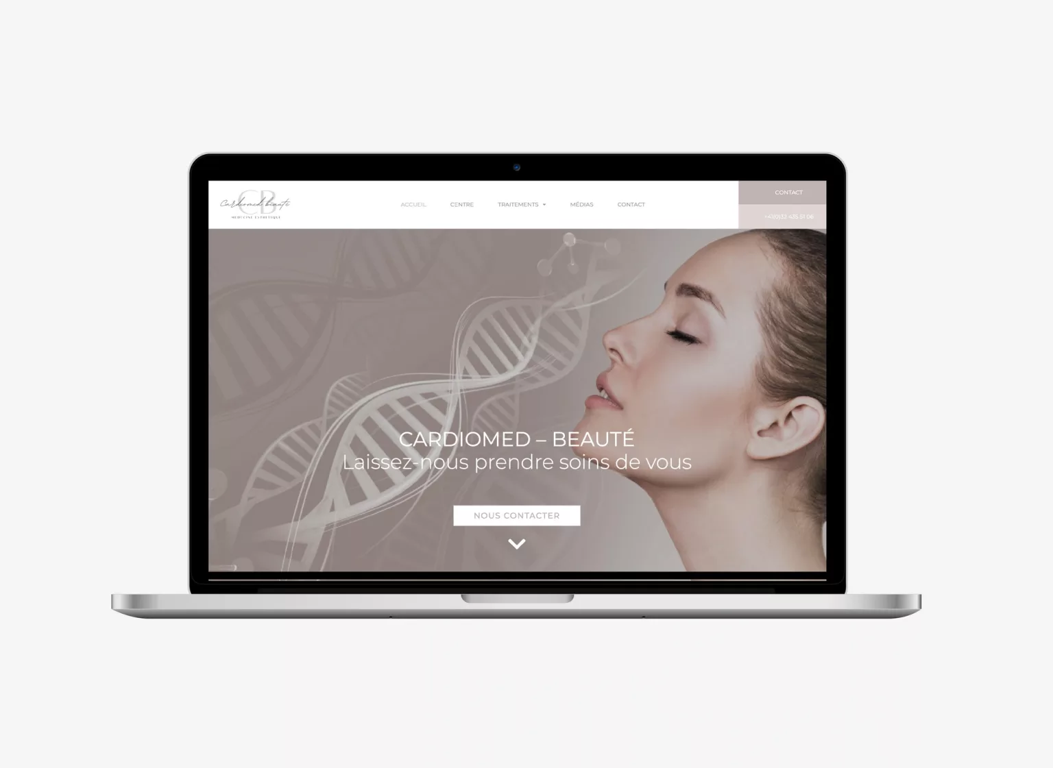 Conception de la plateforme Web et mobile du cabinet Cardiomed beauté par Ivimédia, page accueil