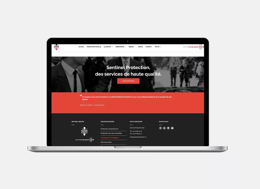 Projet réalisé par ivimédia : site internet entreprise "sentinel protection"